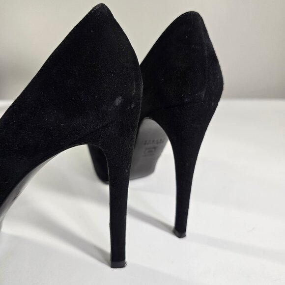 Stuart Weitzman Black Suede Platform Pumps Round Toe 7.5 N 5" Stiletto Heel - Picture 12 of 16